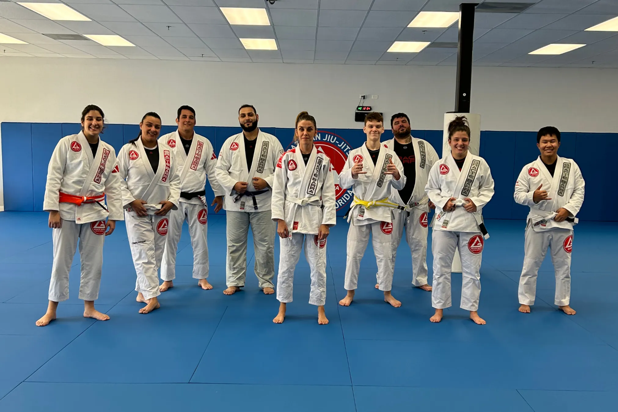 Adult students training Brazilian Jiu-Jitsu at Gracie Barra Brandon.